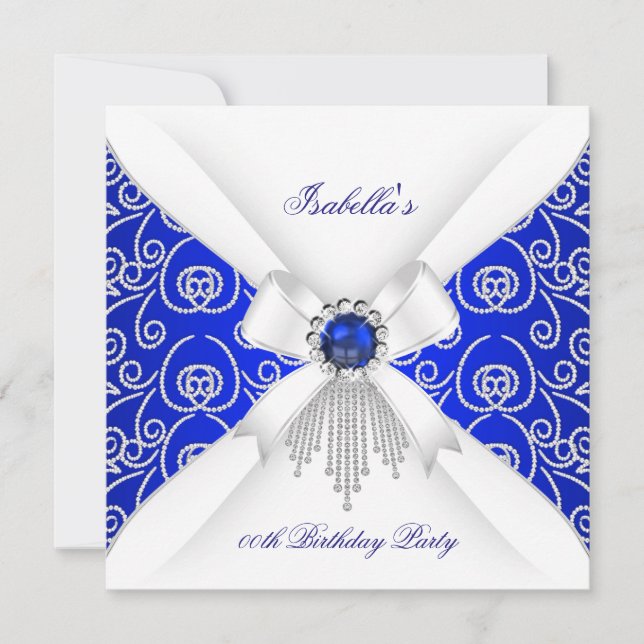 Invitation Royal Blue White Diamond Pearl fête d'anniversaire (Devant)
