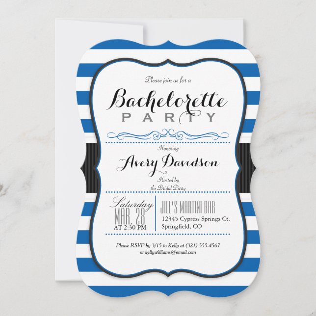 Invitation Royal Blue & White Stripes Bachelorte Party (Devant)