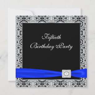 Invitation Royal Blue Womans Classy Black 50th Birthday Party