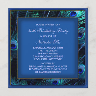 Invitation Royal Blue Womans Peacock fête d'anniversaire