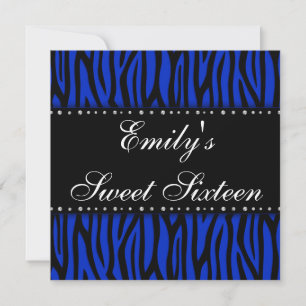 Invitation Royal Blue Zebra Diamonds Sweet 16 Anniversaire
