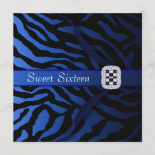 Invitation Royal Blue Zebra Sweet sixteen Party