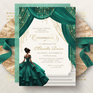 Invitation Royal Conte de Fées Vert Moderne Quinceanera