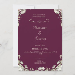 Invitation Royal Deep Purple & White Floral Wedding Invite