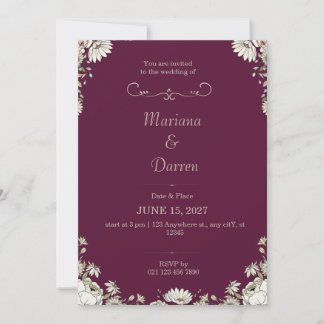 Invitation Royal Deep Purple & White Floral Wedding Invite