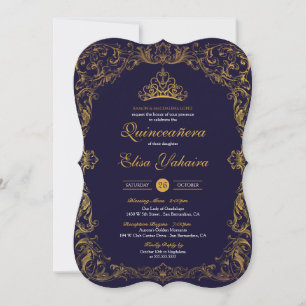 Invitation Royal Elegant Gold Navy Blue Fairytale Quinceanera
