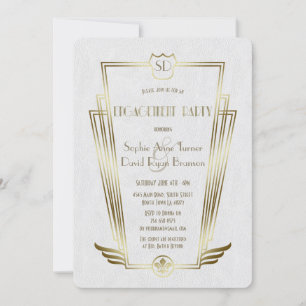 Invitation Royal Gold Art Déco Monogramme Fiançailles blanc
