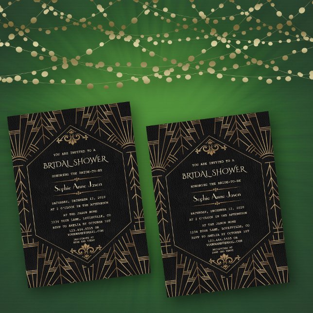 Invitation Royal Gold Black Great Gatsby 1920 Fête des mariée (Créateur téléchargé)