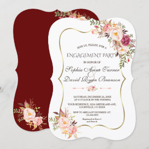 Invitation Royal Gold Blush rose Floral Bourgogne Fiançailles