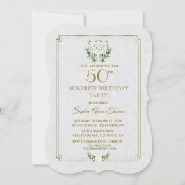 Invitation Royal Gold Crest Lush Greenery 50e fête d'annivers