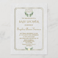 Royal Gold Crest Lush Greenery Baby shower Invitat