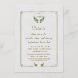 Invitation Royal Gold Crest Lush Greenery Détails du Mariage
