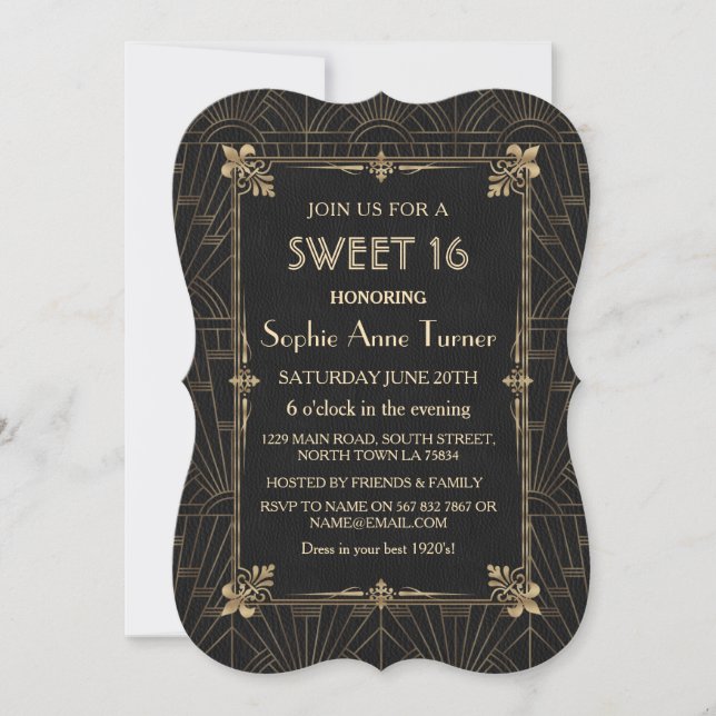 Invitation Royal Gold Fleur-de-Lis Art Déco années 1920 SWEET (Devant)