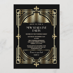 Invitation Royal Gold Fleur-de-lis Art déco fête du Nouvel An