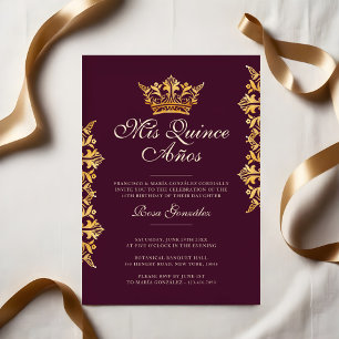 Invitation Royal Gold Leaf Couronne Élégante Bourgogne Quince