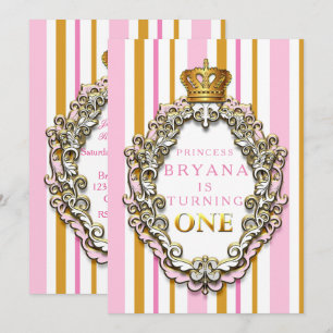 Invitation Royal Gold & Pink Crown 1er anniversaire Invitatio