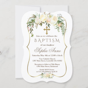 Invitation Royal Ivory Floral Gold Burgundy Baptism