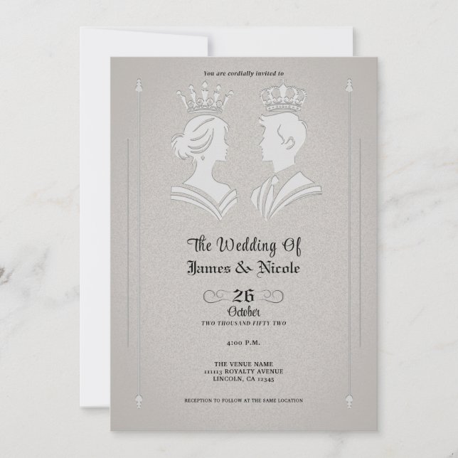 Invitation Royal King & Queen Grey Mariage moderne (Devant)