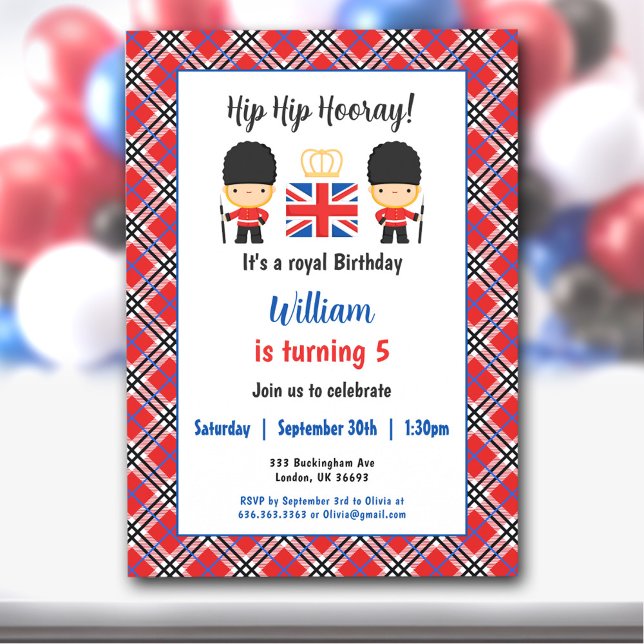 Invitation Royal London Guards British Tartan Boy Anniversair (Royal London Guards British Tartan Boy Birthday Invitation)