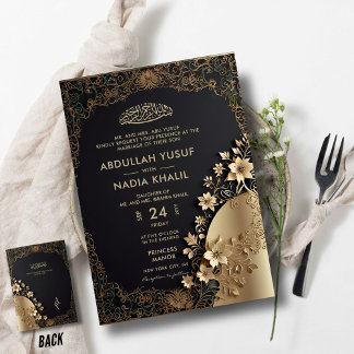 Invitation Royal & Luxural Golden Floral Mariage islamique