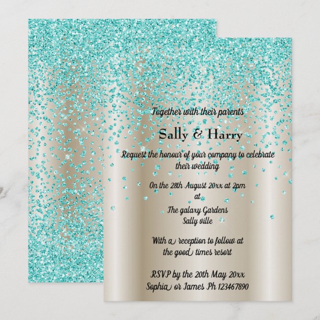 Invitation Royal Mint Diamonds mariage cristal vert or (Devant / Derrière)