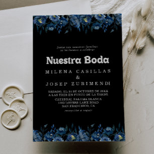 Invitation Royal Navy Bleu Floral Nuestra Boda Mariage