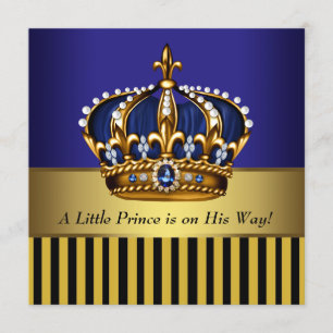 Invitation Royal Navy Blue Black Gold Prince Baby Boy Douche