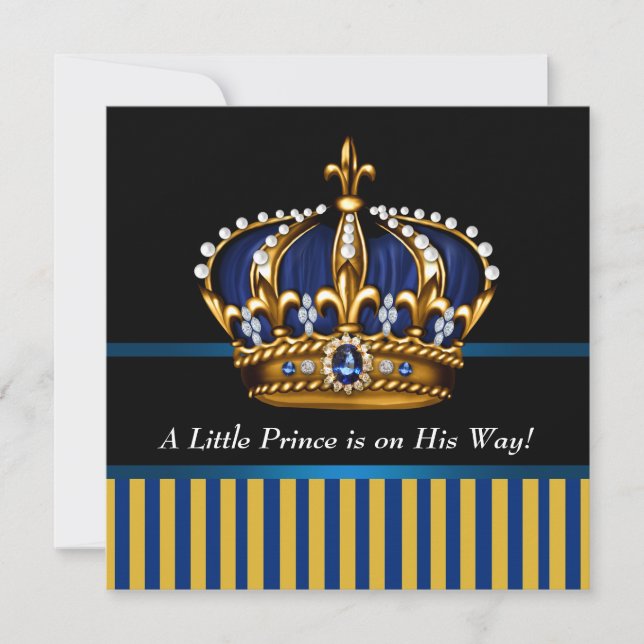 Invitation Royal Navy Blue Black Gold Prince Baby Boy Douche (Devant)