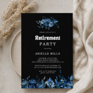 Invitation Royal Navy Blue Floral Retirement Party
