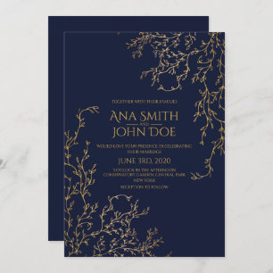 Invitation Royal Navy-Blue & Gold Mariage
