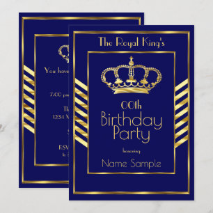 Invitation Royal Navy Blue King Man fête d'anniversaire Gold 