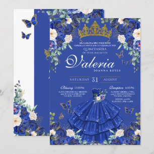 Invitation Royal Navy Blue Rose Butterfly Princess Anniversai