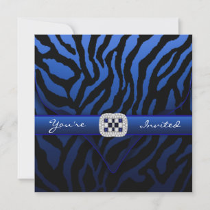 Invitation Royal Navy Blue Zebra Party