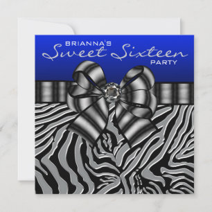 Invitation Royal Navy Blue Zebra Sweet 16 Anniversaire