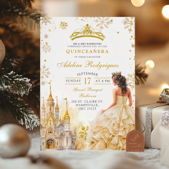 Invitation Royal Palace Gold Champagne Quinceanera Anniversai (Créateur téléchargé)