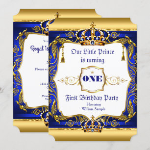 Invitation Royal Prince 1er anniversaire Blue Ornate Gold Cro