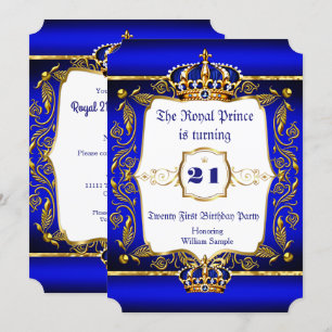 Invitation Royal Prince 21e anniversaire Blue Ornate Gold Cro