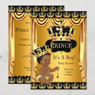 Invitation Royal Prince Baby shower Black Gold Ethnic Boy