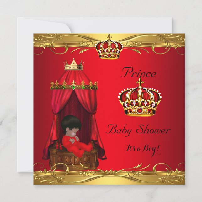 Invitation Royal Prince Baby shower Boy Regal Red Crown (Devant)