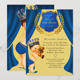 Invitation Royal Prince Blue et Gold Baby shower