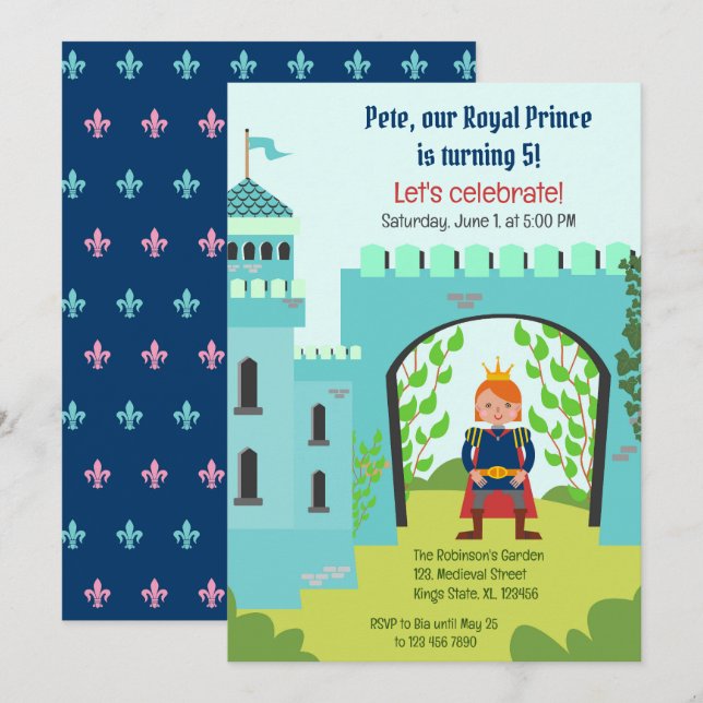 Invitation Royal Prince Boy fête d'anniversaire (Devant / Derrière)
