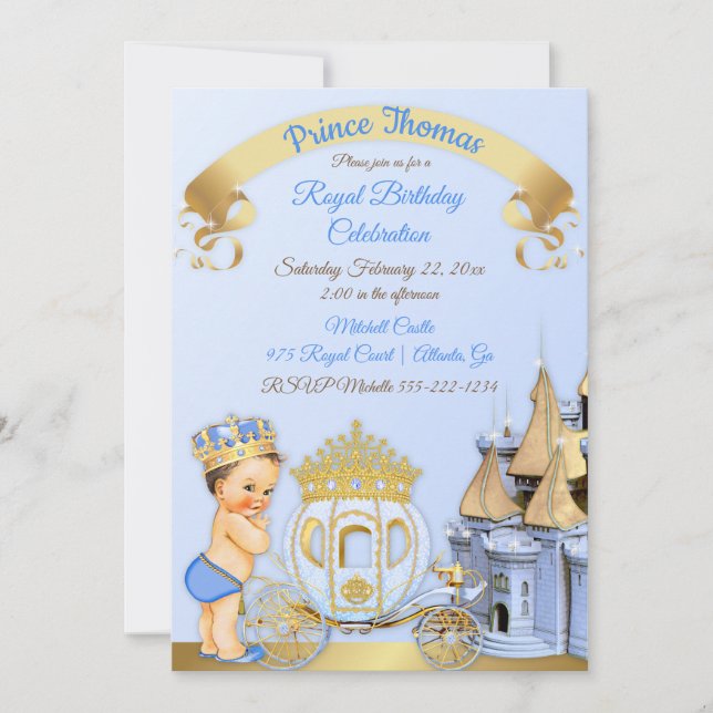 Invitation Royal Prince Castle Carriage Blue Gold Boy (Devant)
