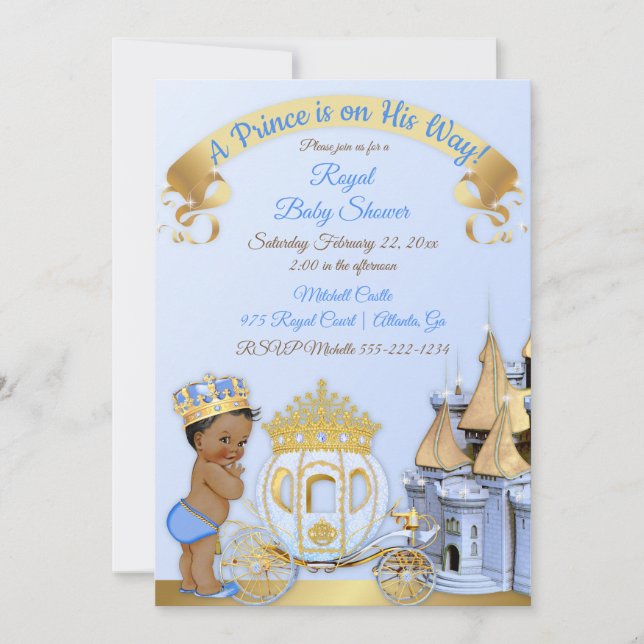 Invitation Royal Prince Castle Carriage Blue Gold Boy (Devant)