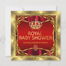 Invitation Royal Prince ou Princesse Baby shower Rouge Or