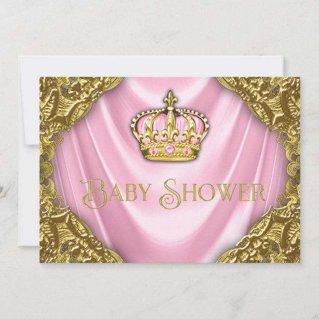 Invitation Royal Princess Baby shower Satin rose et or (Devant)