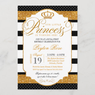 Invitation Royal Princess Black White Stripe Gold Anniversair