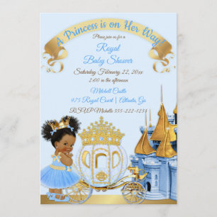 Invitation Royal Princess Castle Carriage Blue Gold Girl