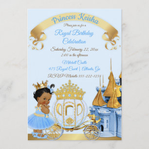 Invitation Royal Princess Castle Carriage Blue Gold Girl