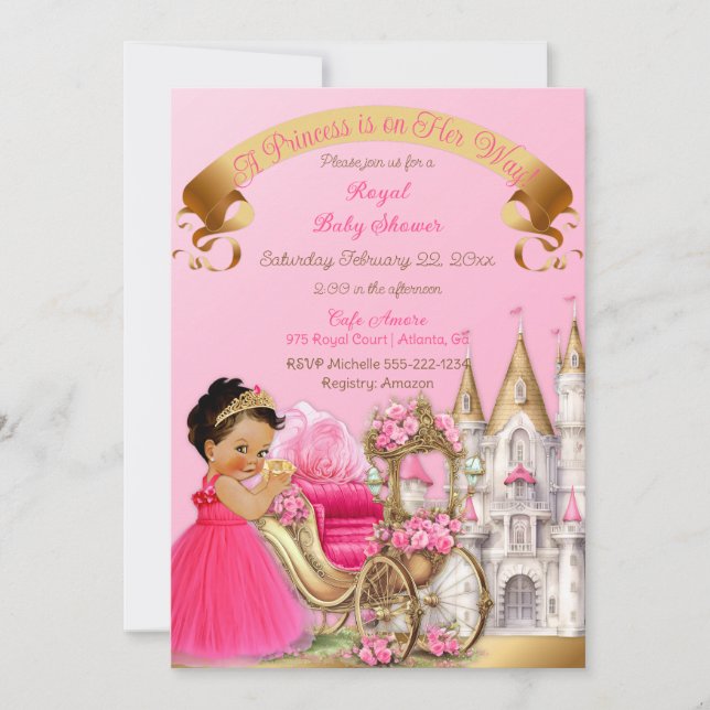 Invitation Royal Princess Castle Carriage Rose Gold Girl (Devant)