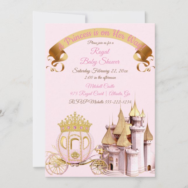 Invitation Royal Princess Castle Carriage Rose Gold Girl (Devant)